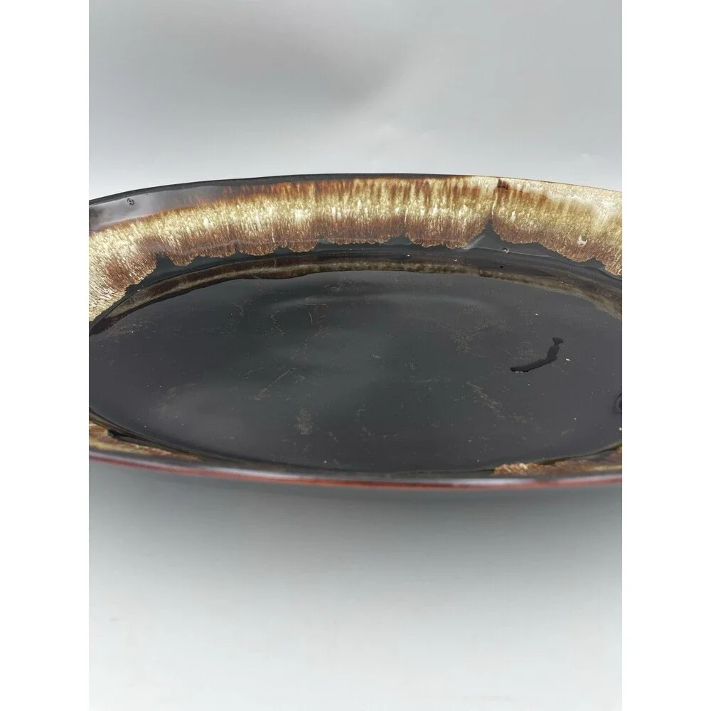 Pfaltzgraff Gourmet Brown Drip Oval Platter Serving Plate 15”